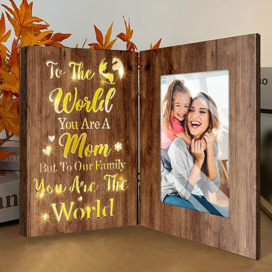 Mom You Are The World - Personalized Mother Foldable Photo Frame With Light