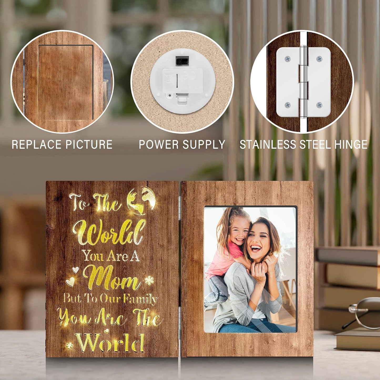 Mom You Are The World - Personalized Mother Foldable Photo Frame With Light