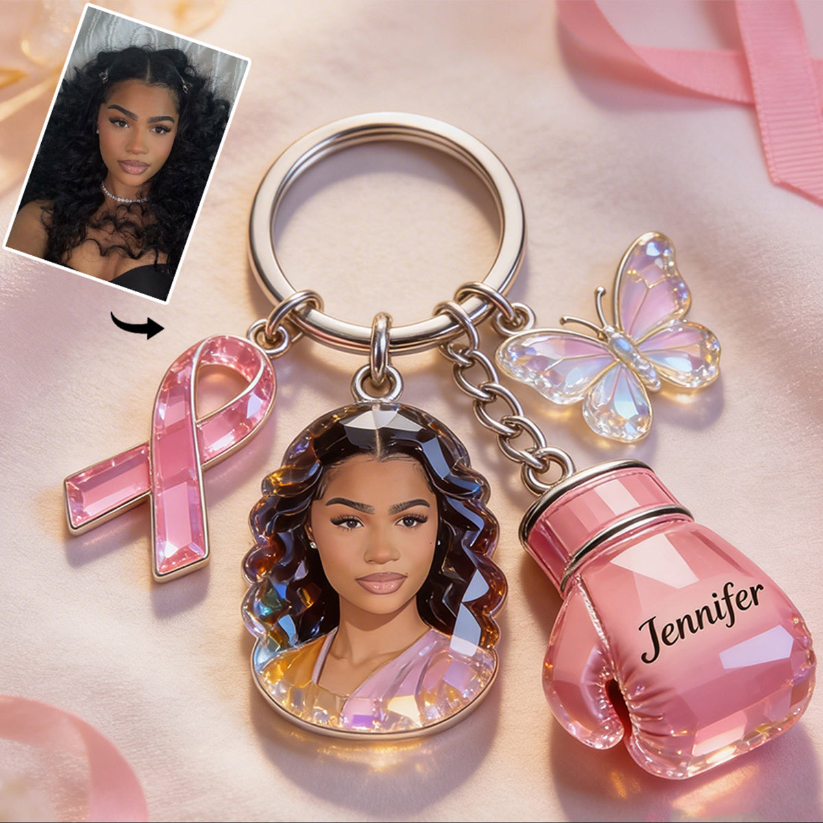 Breast Cancer Awareness - Personalized Breast Cancer Awareness Keychain With Charms