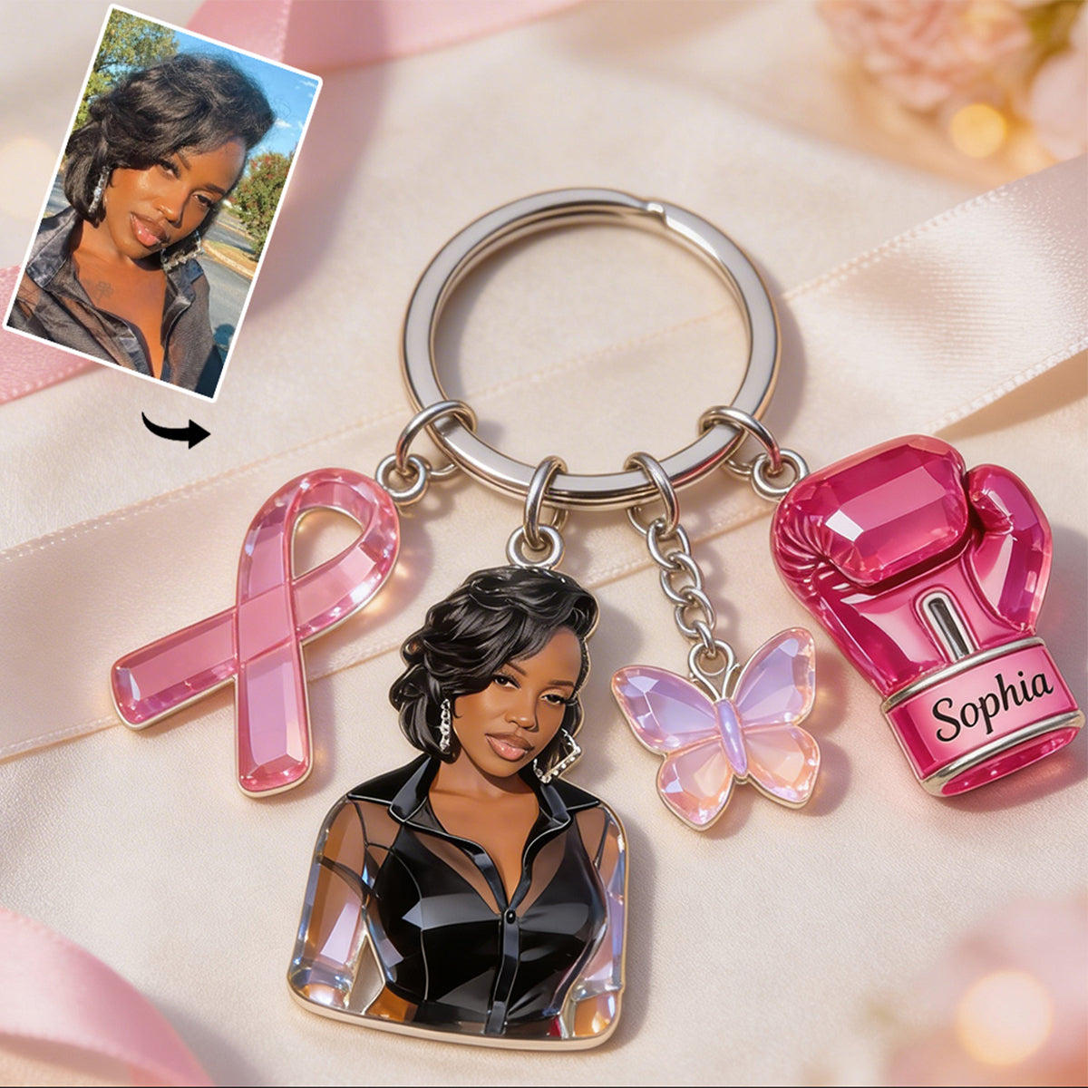 Breast Cancer Awareness - Personalized Breast Cancer Awareness Keychain With Charms