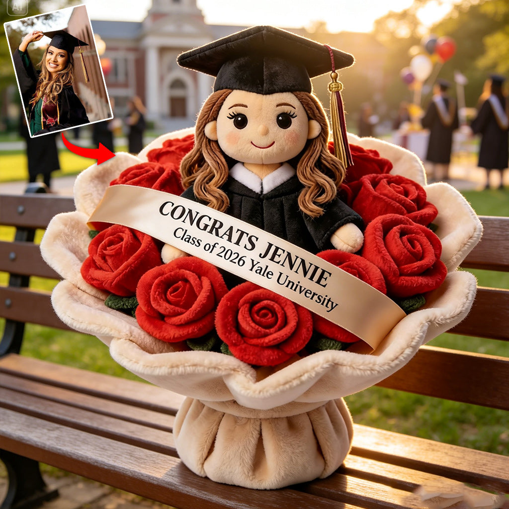 Graduation Plush Doll Bouquet - Personalized Graduation Premium Faux Fur Pillow