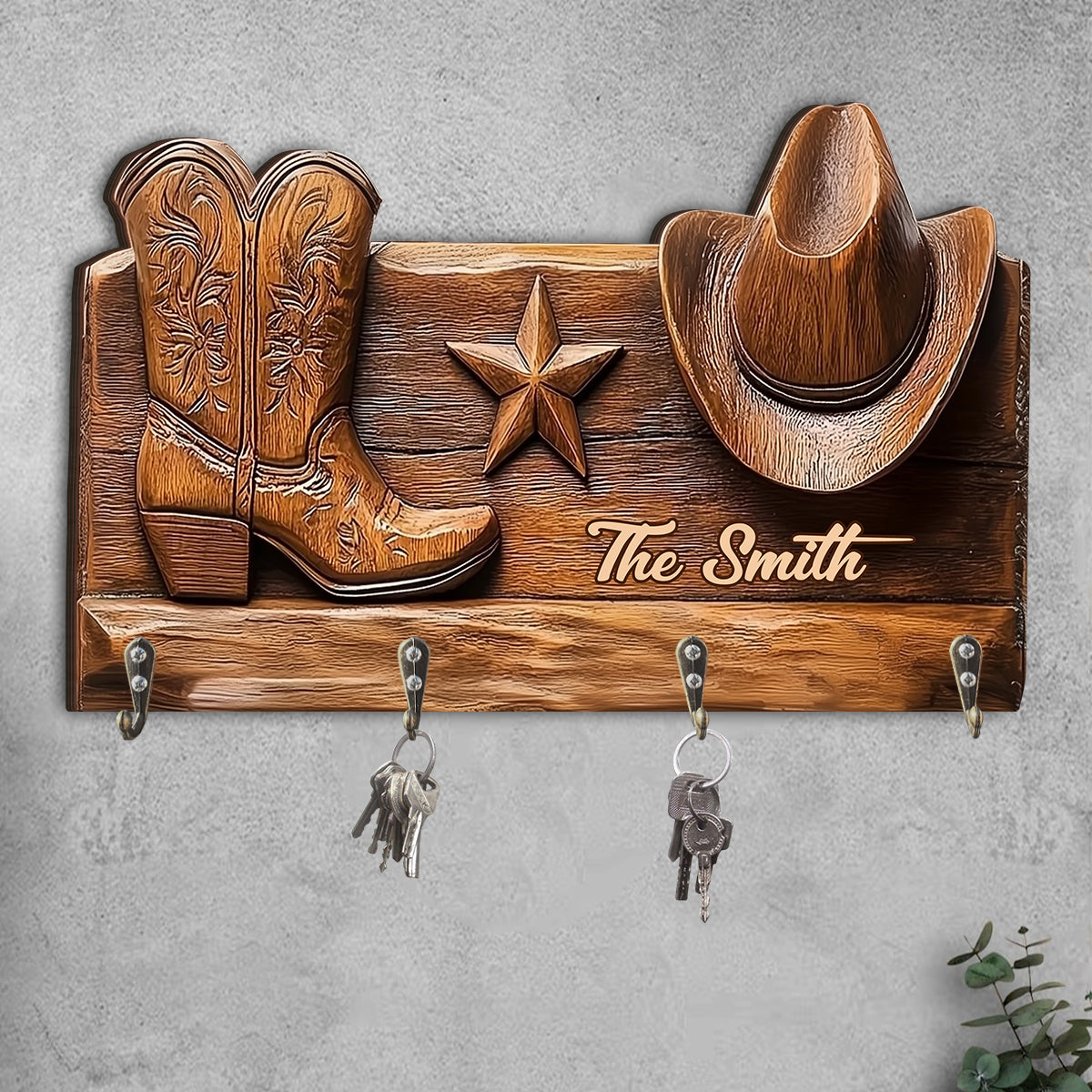 Rustic Cowgirl Hat & Boots - Personalized Cowgirl Custom Shaped Key Rack