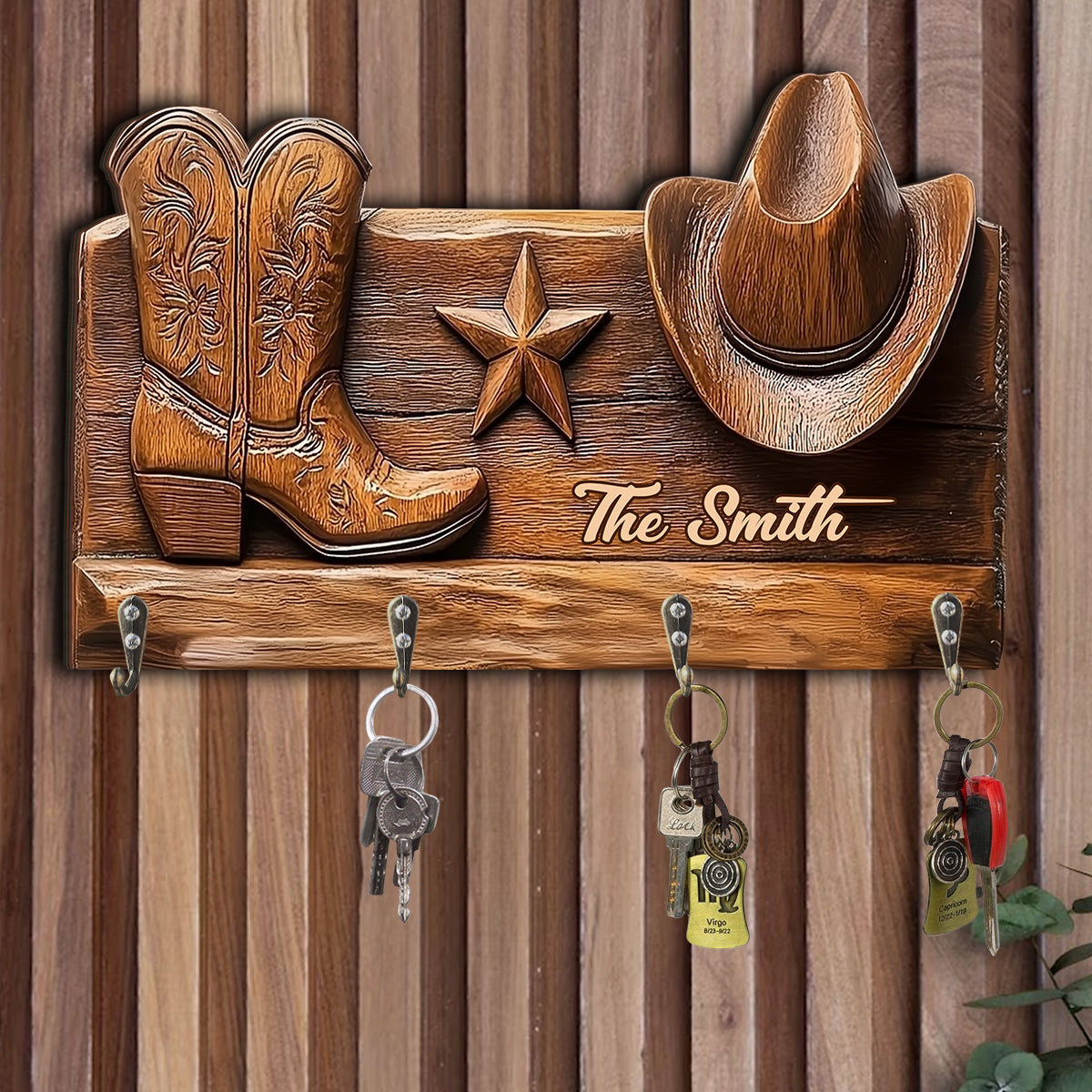 Rustic Cowgirl Hat & Boots - Personalized Cowgirl Custom Shaped Key Rack