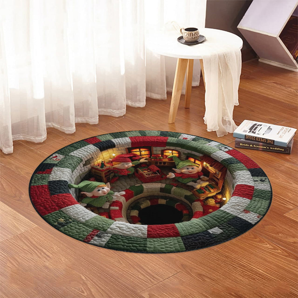 Elf Workshop Portal Quilted Round Mat - Christmas Round Rug