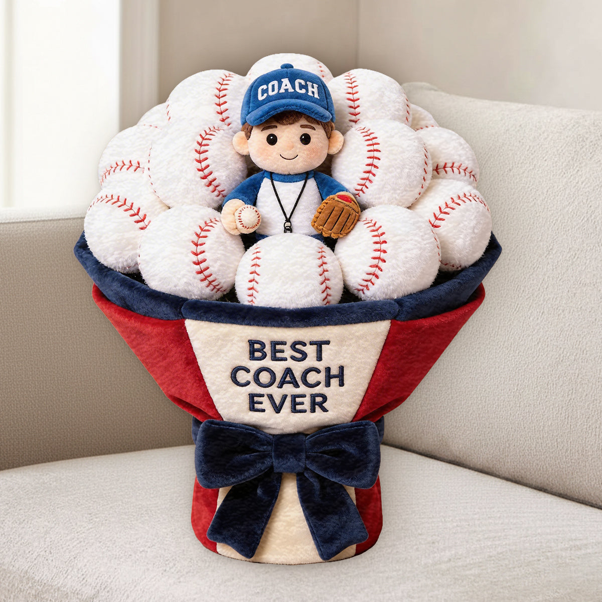 Custom Baseball Plush Bouquet - Personalized Baseball Premium Faux Fur Pillow