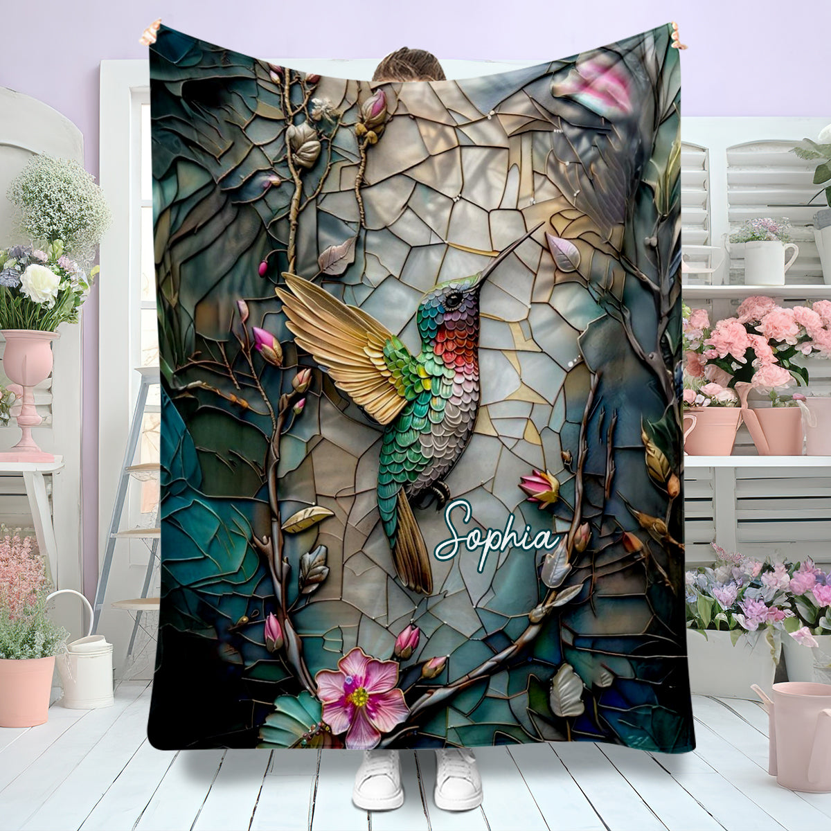 Artistic Hummingbird - Personalized Hummingbird Blanket