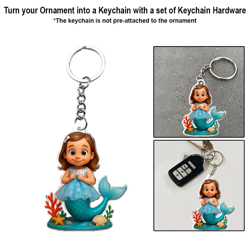 Custom From Any Photo, Gift For Mermaid Loving Girls - Personalized Kid Custom Shaped Ornament