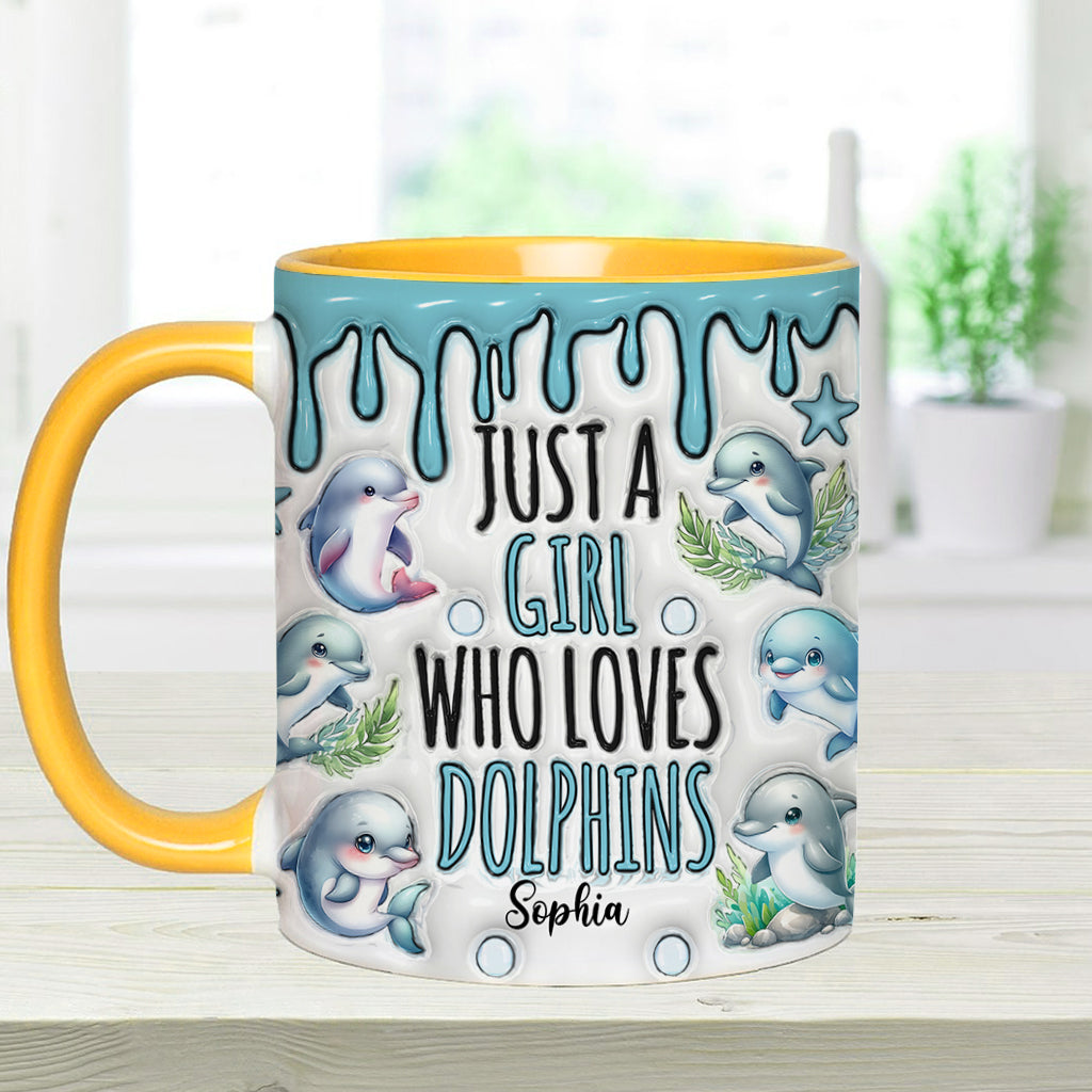 Just A Girl Who Loves Dolphins - Personalized Dolphin Accent Mug