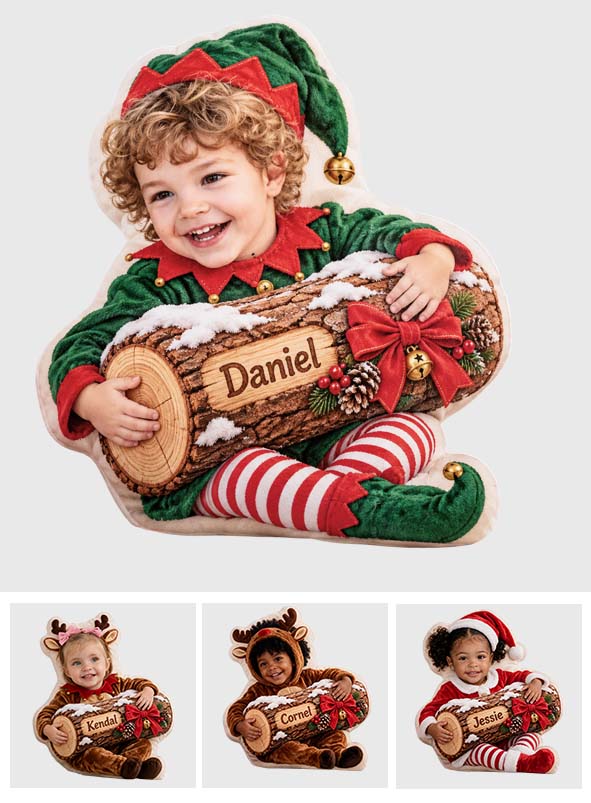 Christmas Yule Log - Personalized Kid Faux Fur Shaped Pillow
