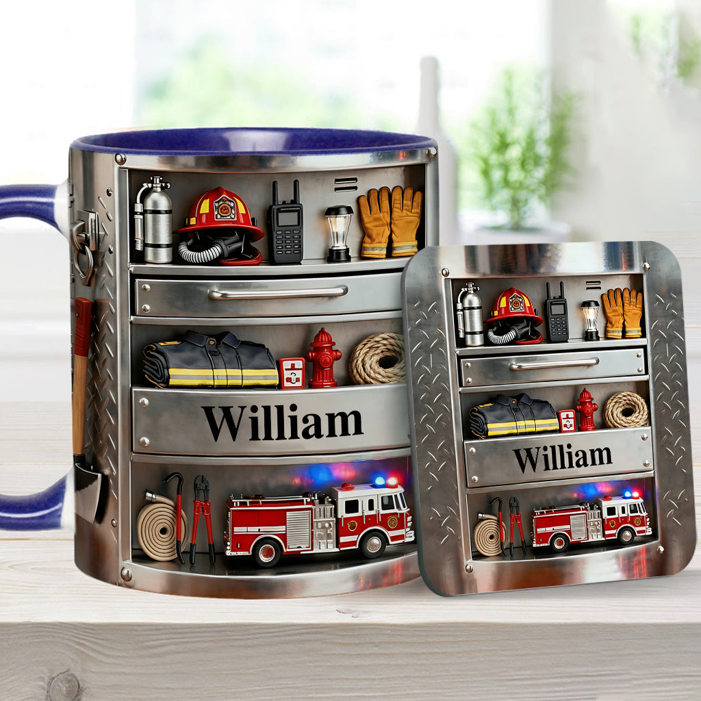 Firefighter Toolbox - Personalized Firefighter Accent Mug & Coaster