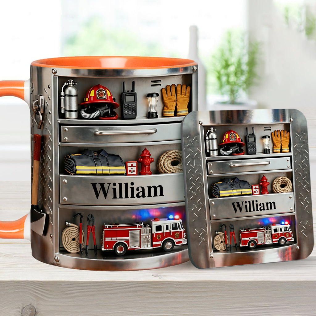 Firefighter Toolbox - Personalized Firefighter Accent Mug & Coaster