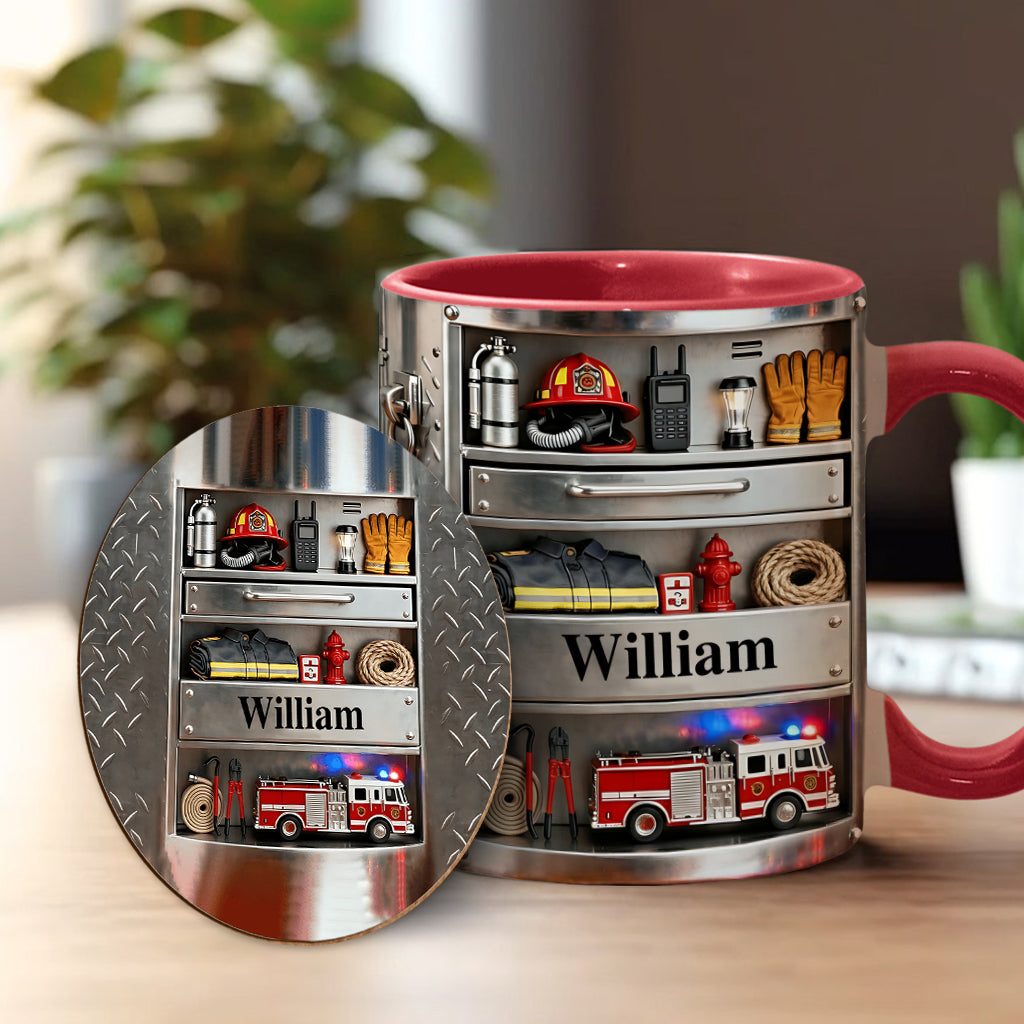 Firefighter Toolbox - Personalized Firefighter Accent Mug & Coaster