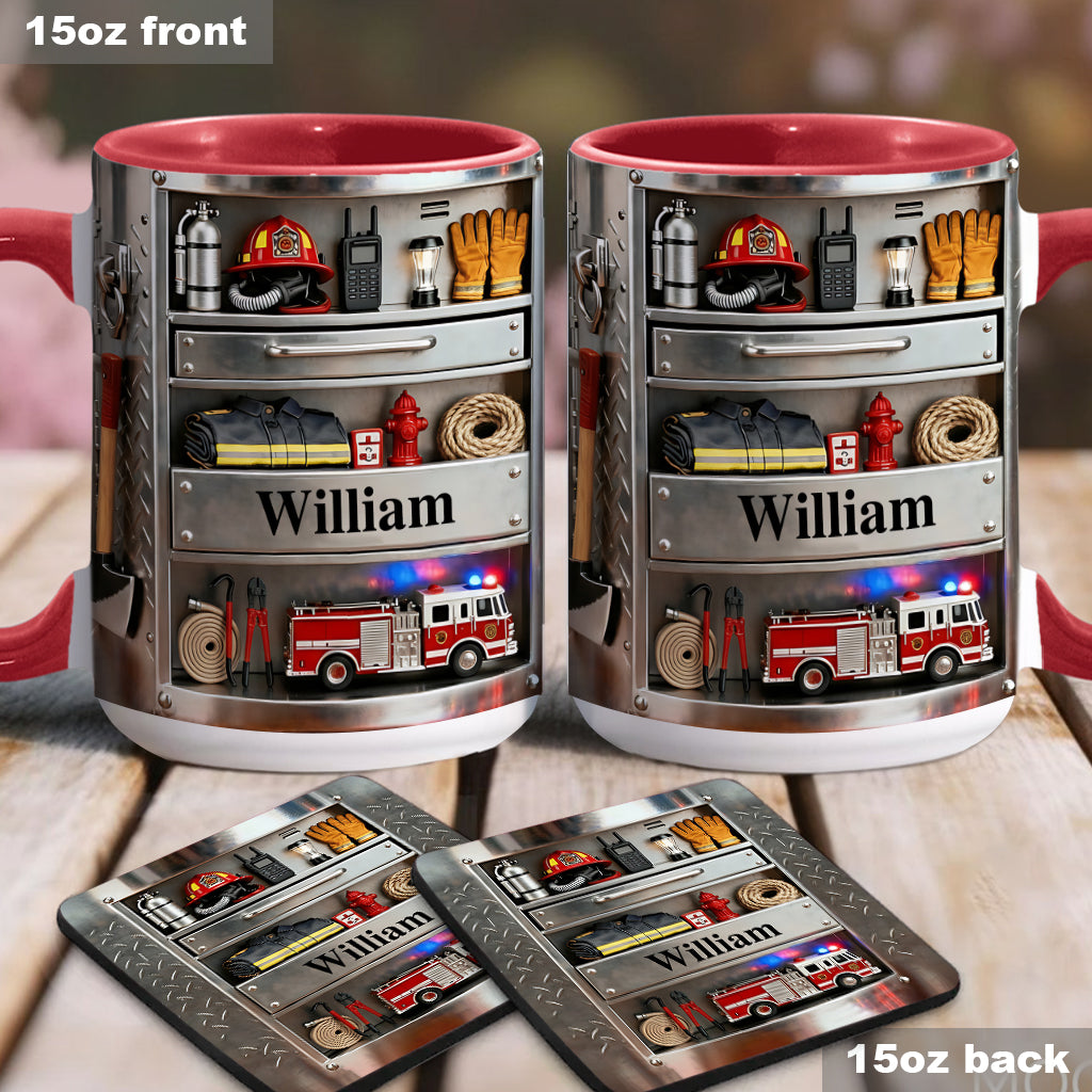 Firefighter Toolbox - Personalized Firefighter Accent Mug & Coaster