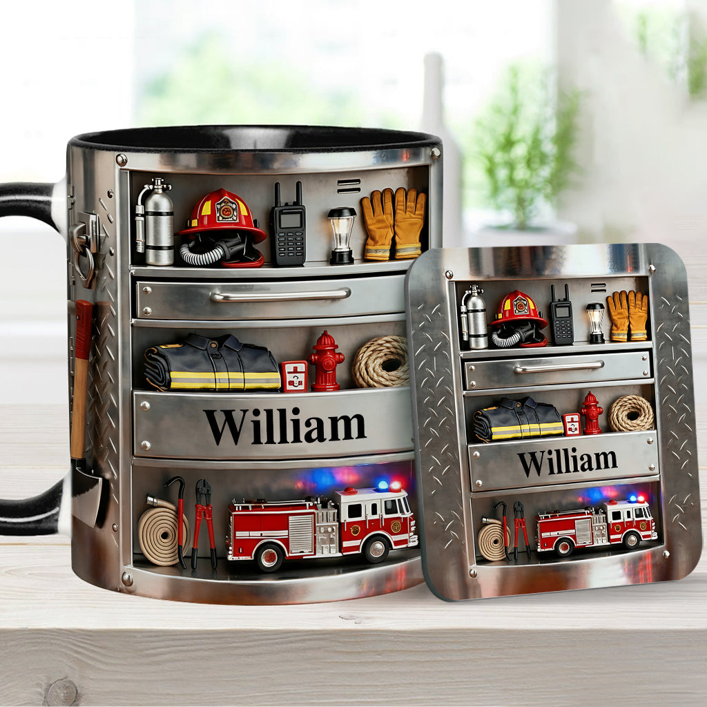 Firefighter Toolbox - Personalized Firefighter Accent Mug & Coaster