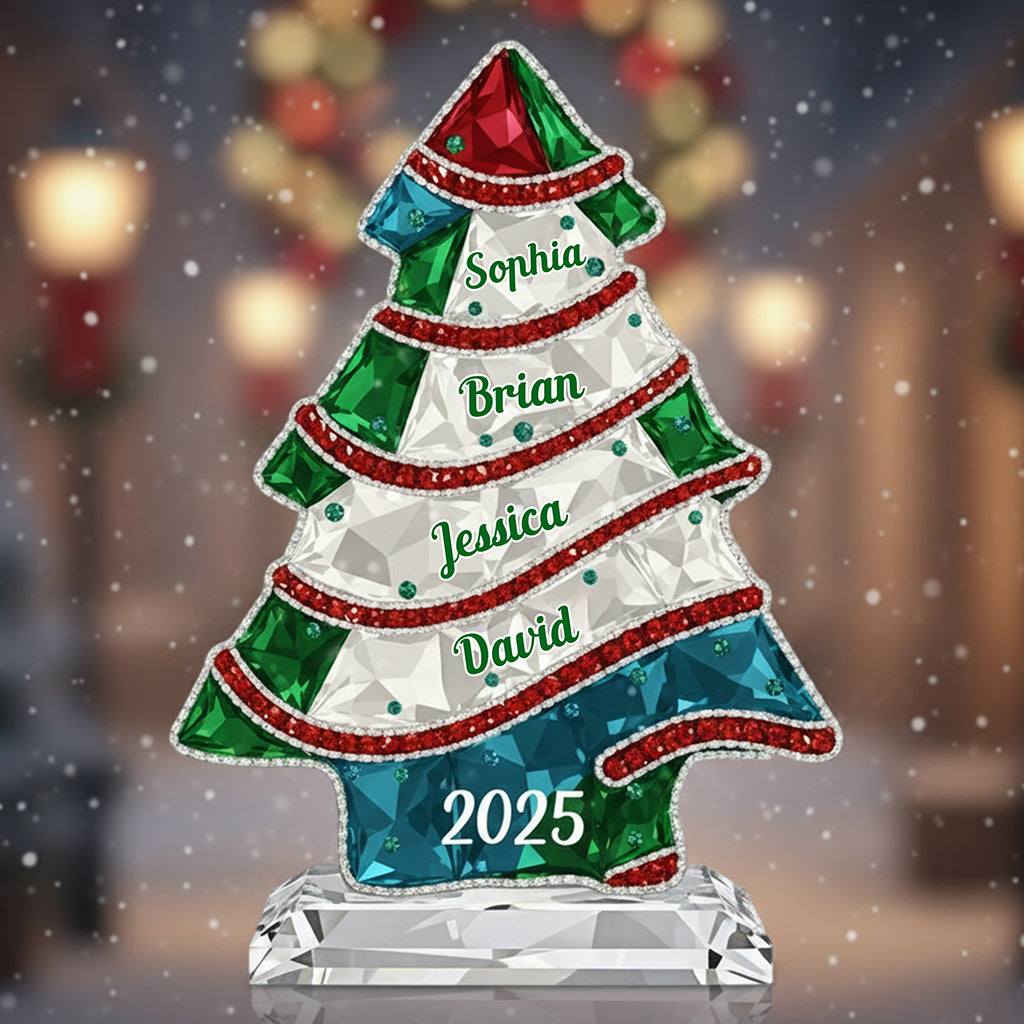 Crystal Tree Merry Christmas - Personalized Family Custom Shaped Acrylic Plaque