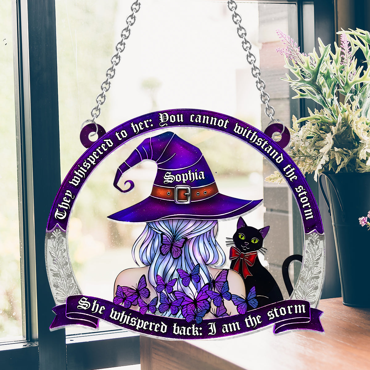 I Am The Stom - Personalized Witch Window Hanging Suncatcher Ornament