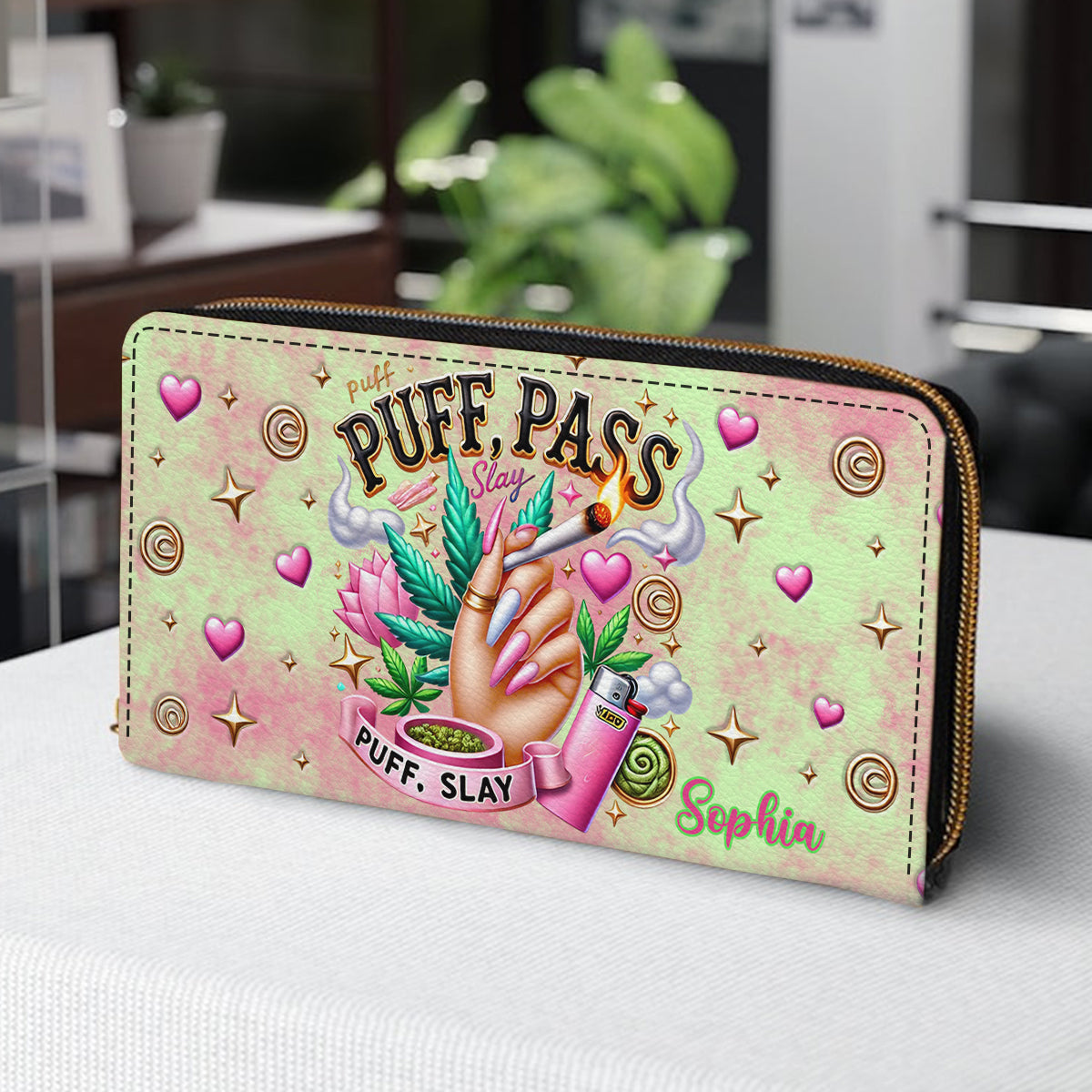 Stoner Chic - Personalized Weed Leather Long Wallet