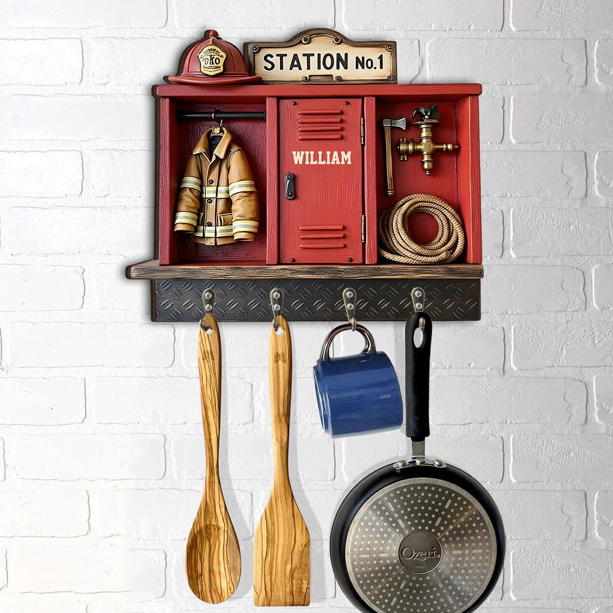 Proud Firefighter - Personalized Firefighter Custom Shaped Hanging Rack