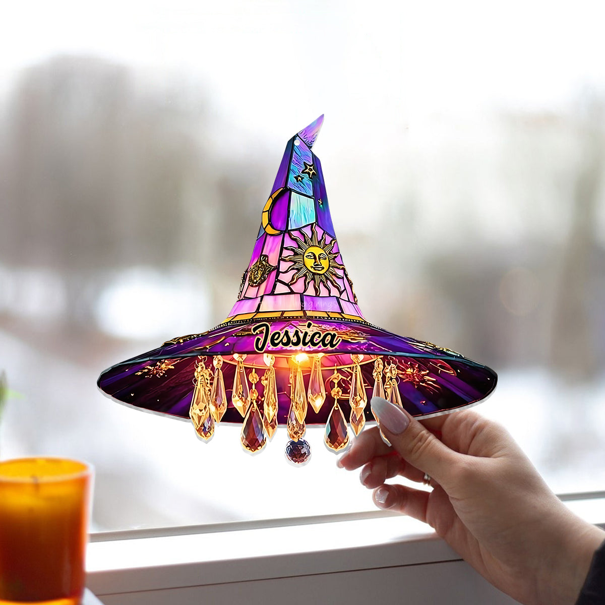 Beautiful Hat Witch - Personalized Witch Window Hanging Suncatcher Ornament