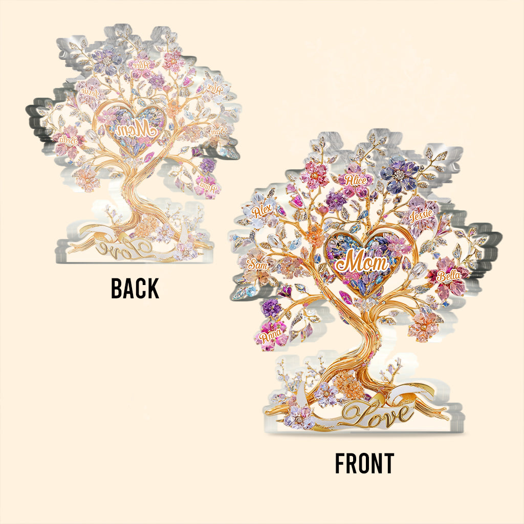 Love Mom - Tree Hearts And Flower - Personalized Mother Custom Shaped Acrylic Plaque