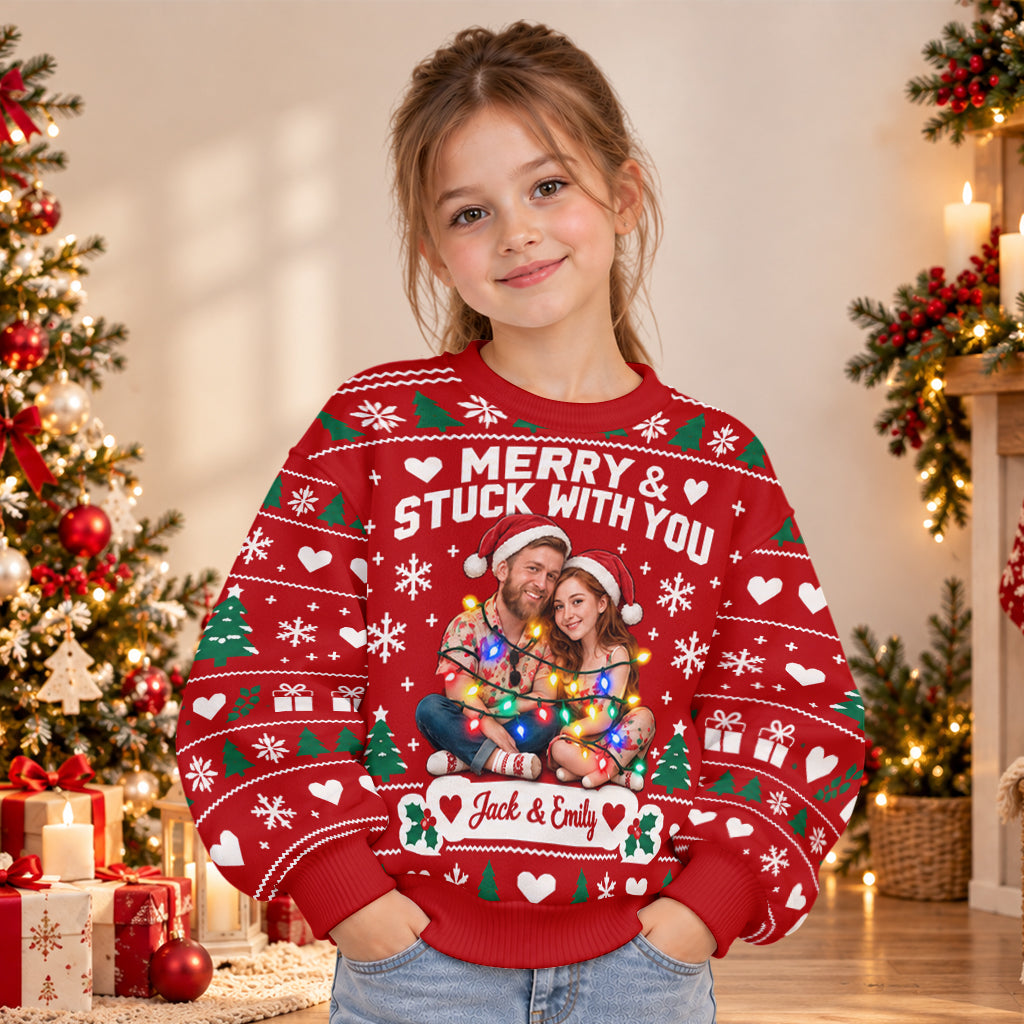 Merry & Stuck With You - Personalized Couple Light Up Sweater