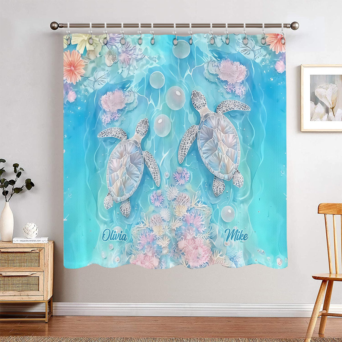Vibrant Sea Turtle & Coral Reef - Personalized Turtle Blackout Window Curtain/ Drapes Set