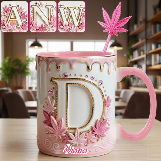 Magic Leaf, Custom Initial Mug - Personalized Weed Set Accent Mug With Acrylic Stirrers