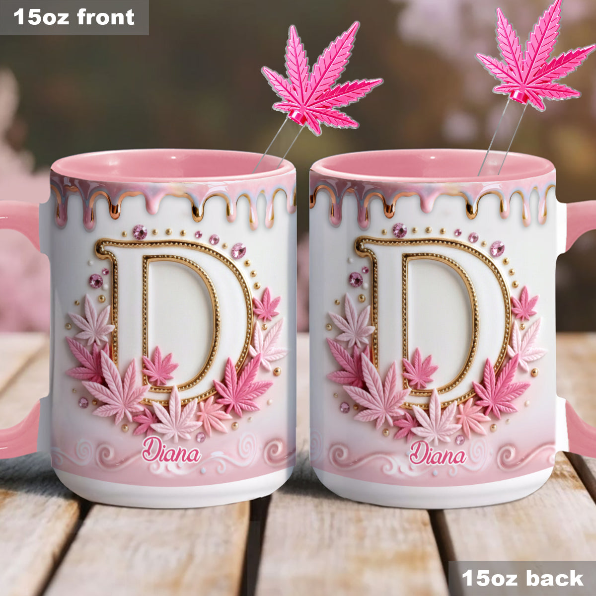 Magic Leaf, Custom Initial Mug - Personalized Weed Set Accent Mug With Acrylic Stirrers