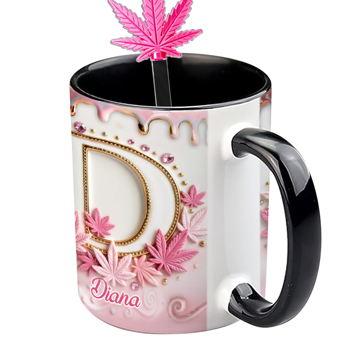 Magic Leaf, Custom Initial Mug - Personalized Weed Set Accent Mug With Acrylic Stirrers