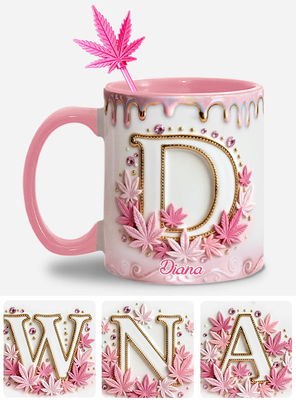 Magic Leaf, Custom Initial Mug - Personalized Weed Set Accent Mug With Acrylic Stirrers