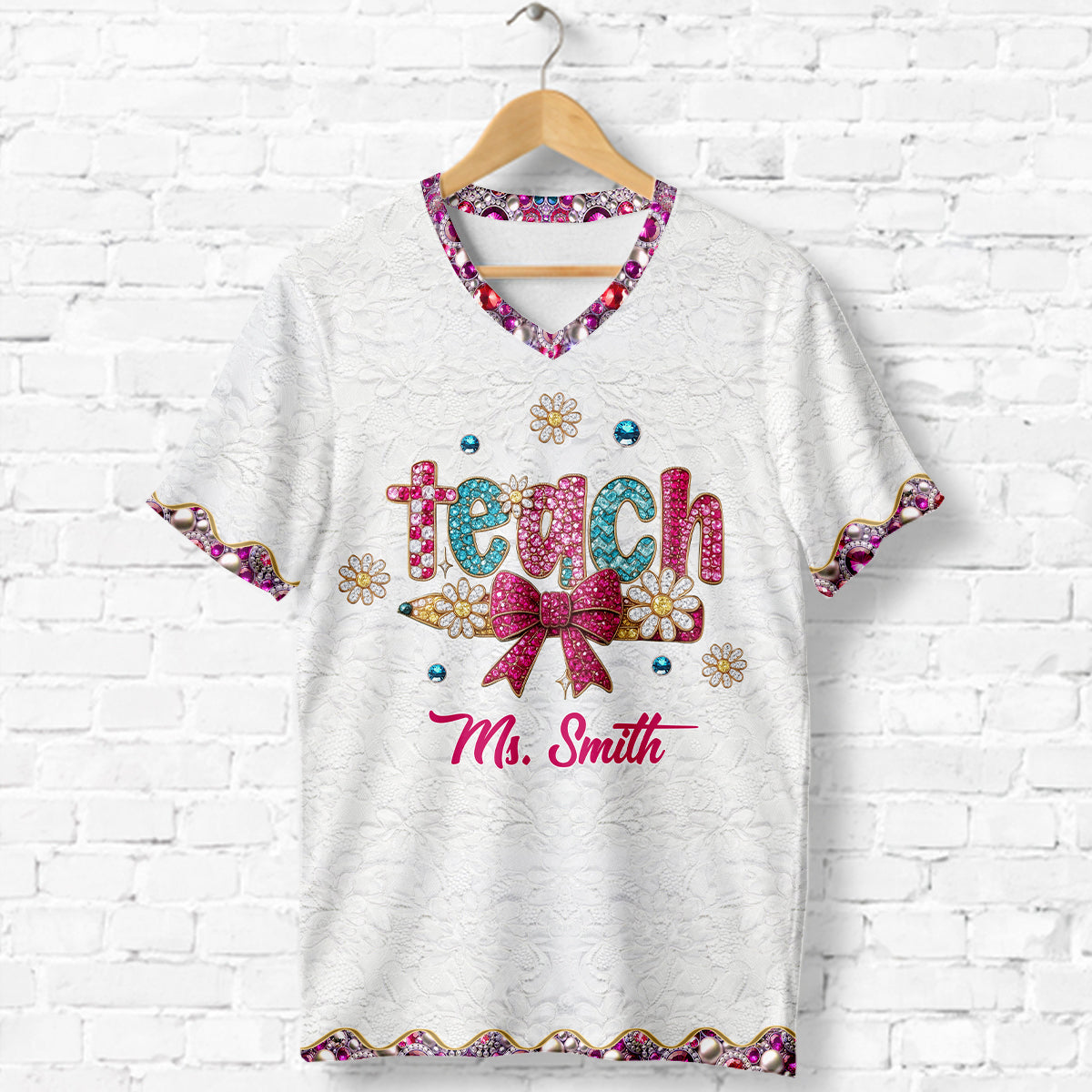 Teaching Is A Work Of heart - Personalized Teacher Fully Printed V-Neck T-Shirt