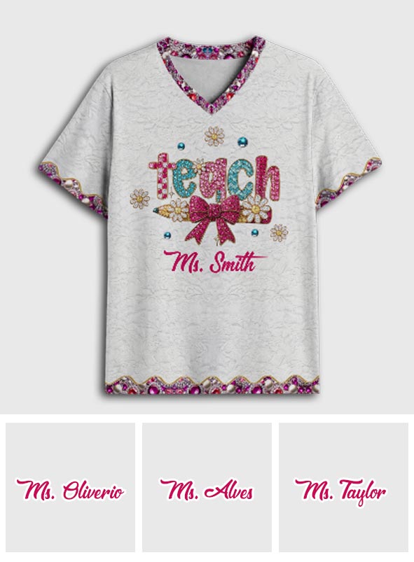 Teaching Is A Work Of heart - Personalized Teacher Fully Printed V-Neck T-Shirt