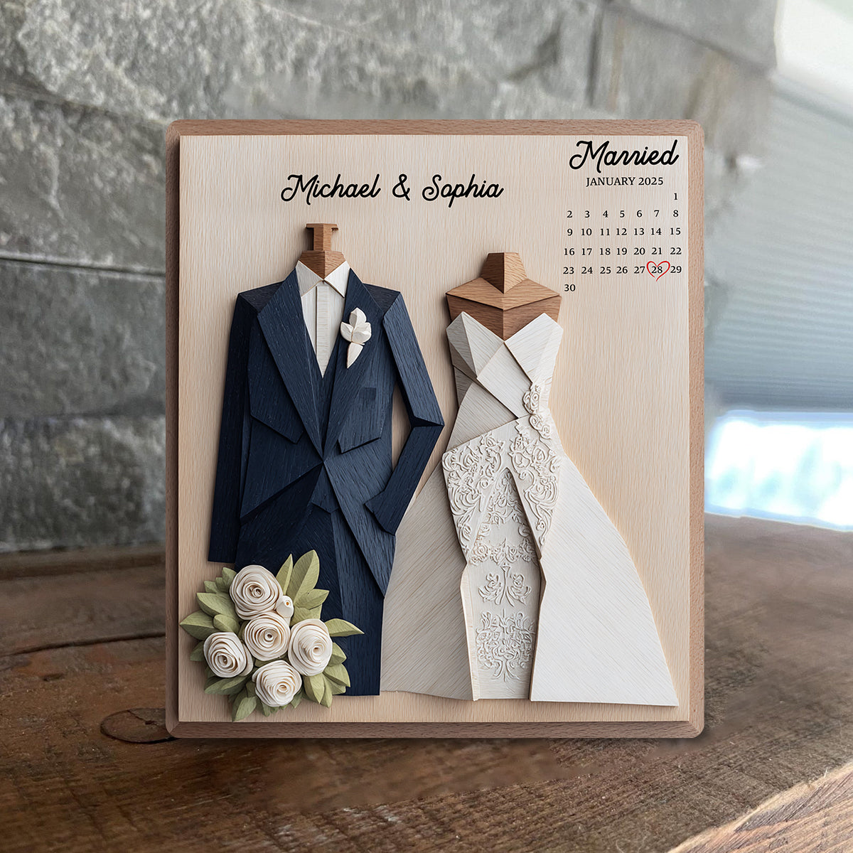 Anniversary Custom Calendar - Personalized Couple Custom Shaped Wood Plaque