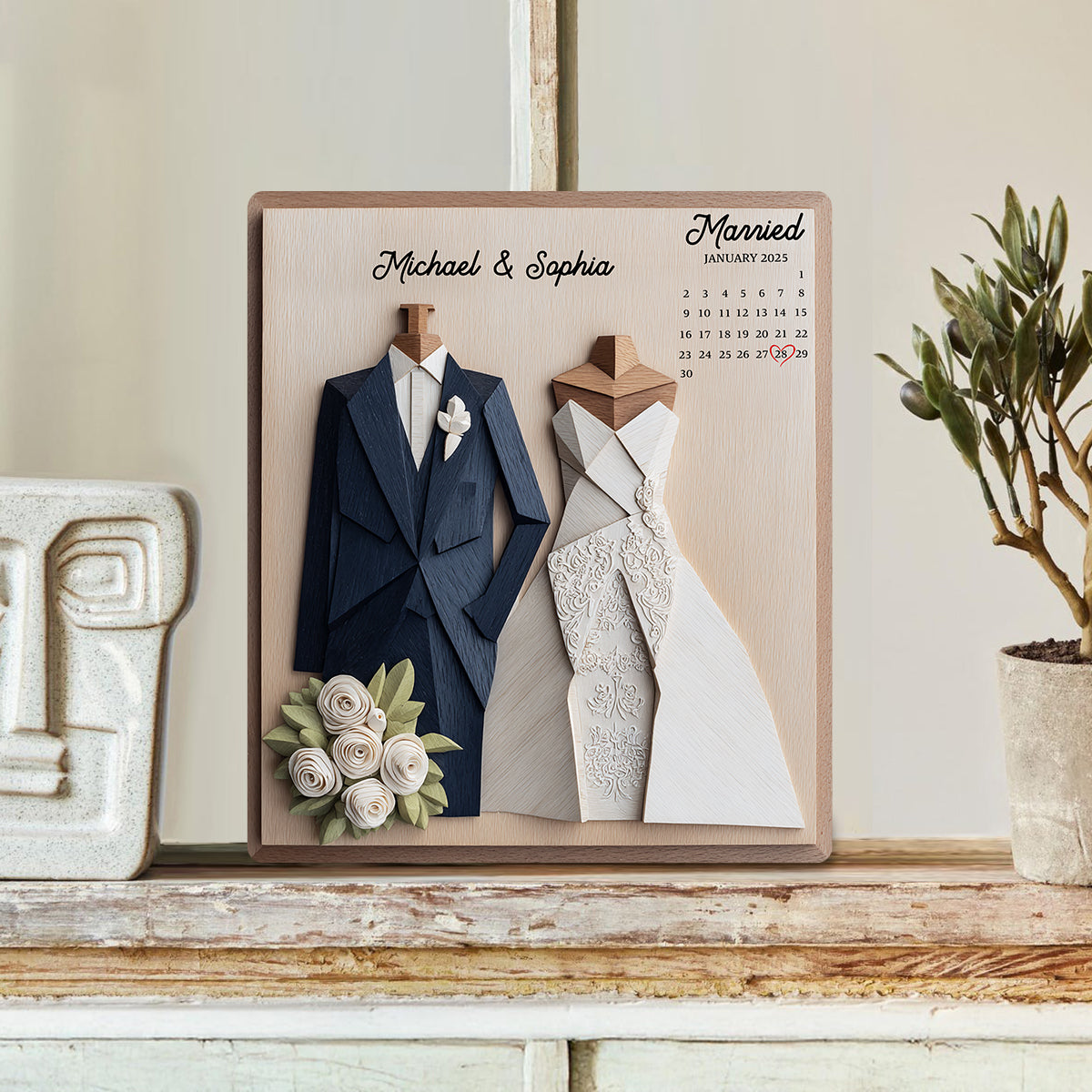 Anniversary Custom Calendar - Personalized Couple Custom Shaped Wood Plaque
