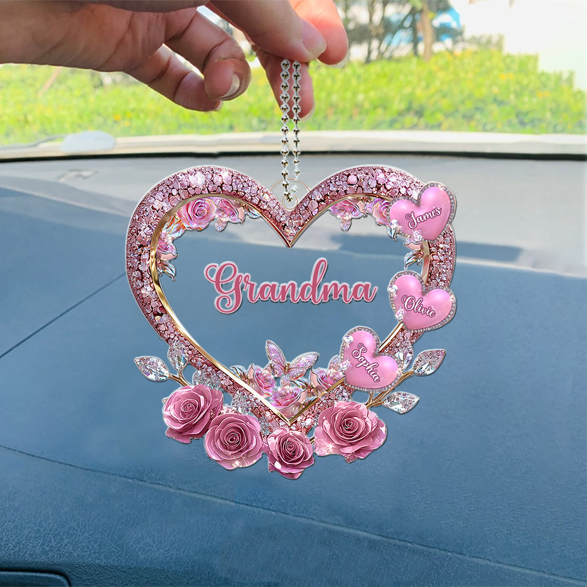 Grandma's Mom's Sweethearts - Personalized Grandma Custom Shaped Car Ornament