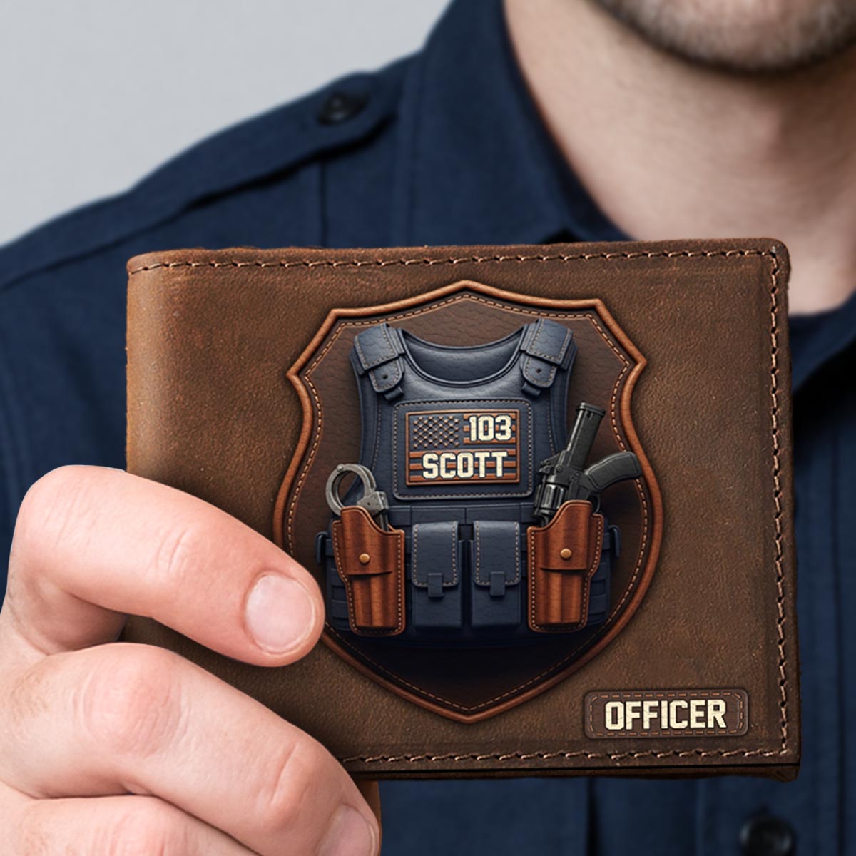 Tactical Police Bulletproof Vest - Personalized Police Officer Leather Wallet