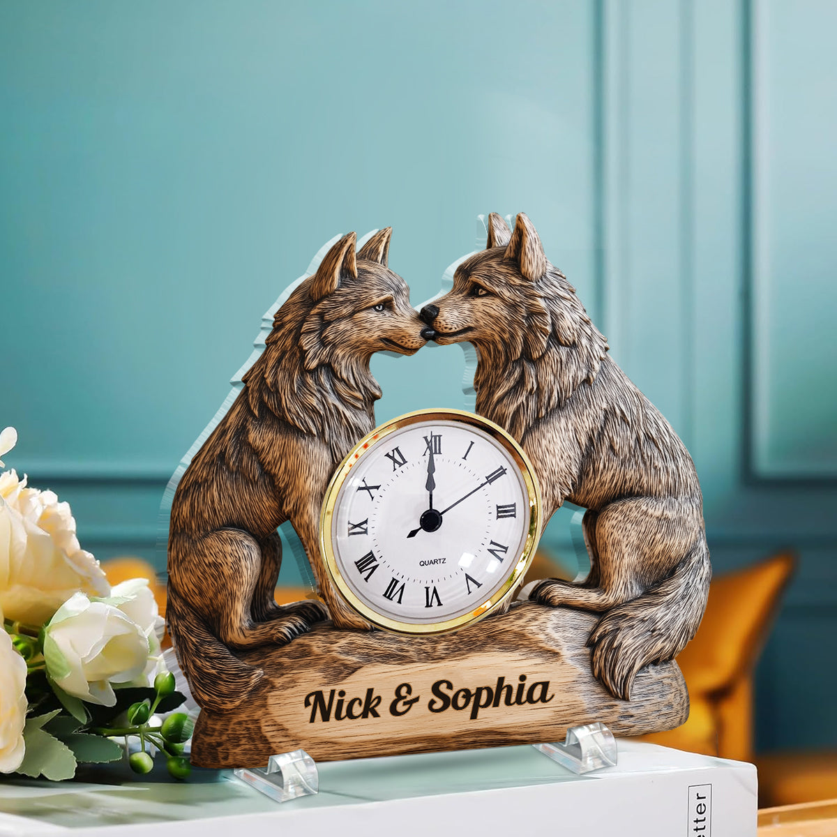 Gift For Anniversary Couple Wolf Forever Yours - Personalized Couple Acrylic Clock Plaque