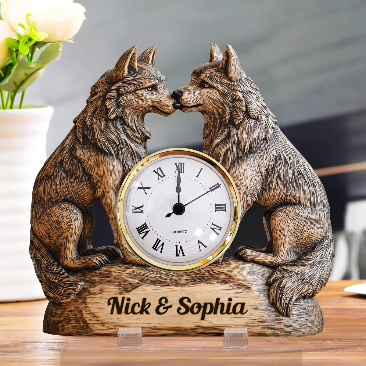 Gift For Anniversary Couple Wolf Forever Yours - Personalized Couple Acrylic Clock Plaque