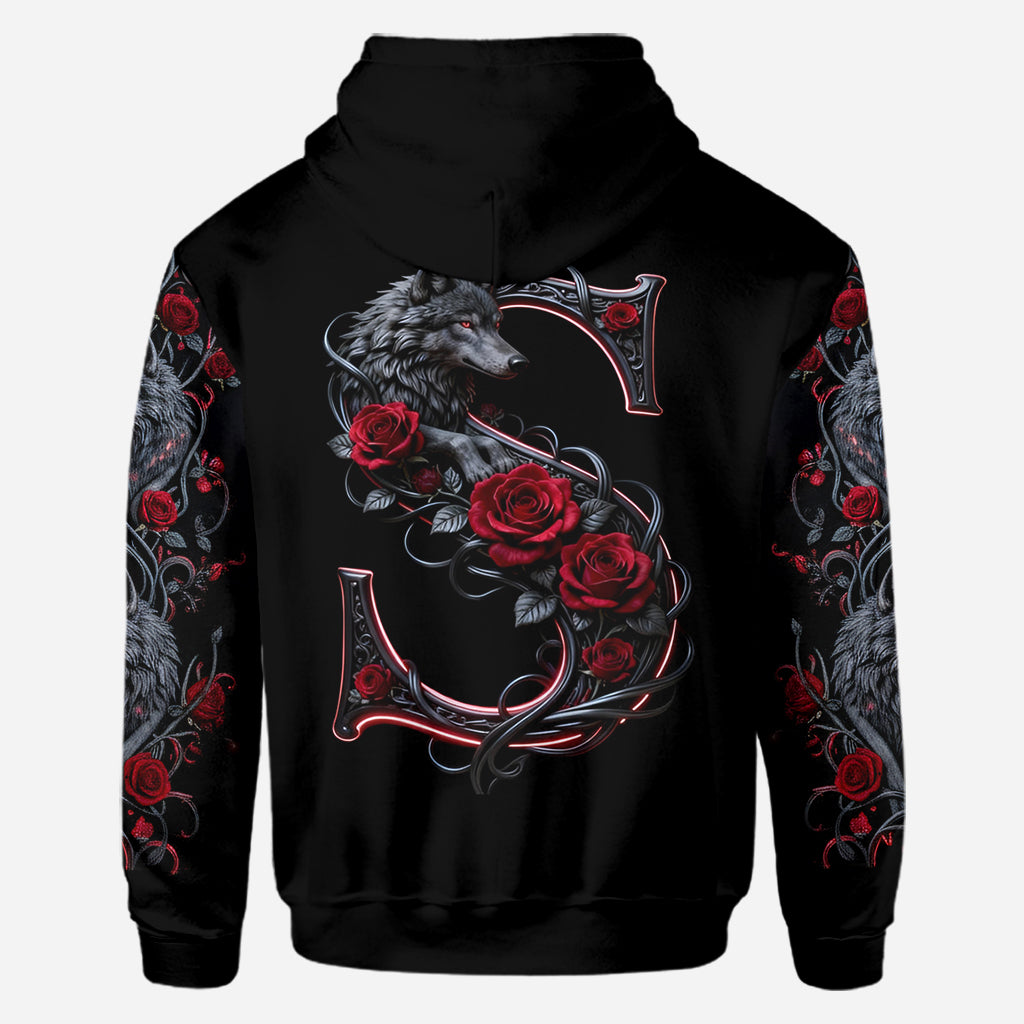 Wolf And Roses, Initial Customize - Personalized Wolf All Over Shirt