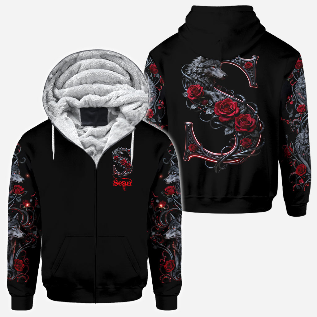 Wolf And Roses, Initial Customize - Personalized Wolf All Over Shirt