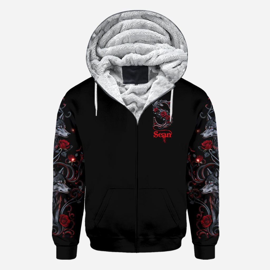 Wolf And Roses, Initial Customize - Personalized Wolf All Over Shirt