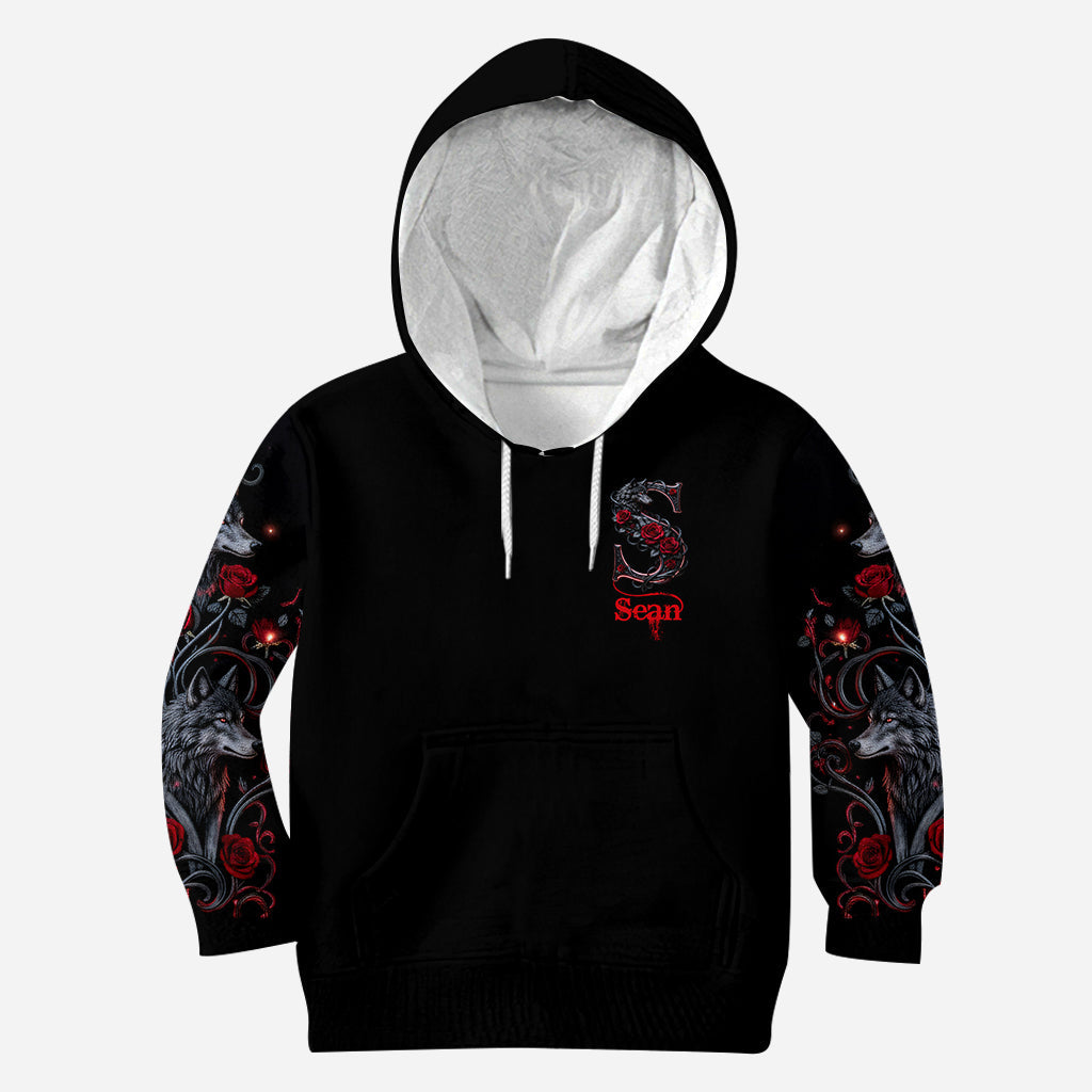 Wolf And Roses, Initial Customize - Personalized Wolf All Over Shirt