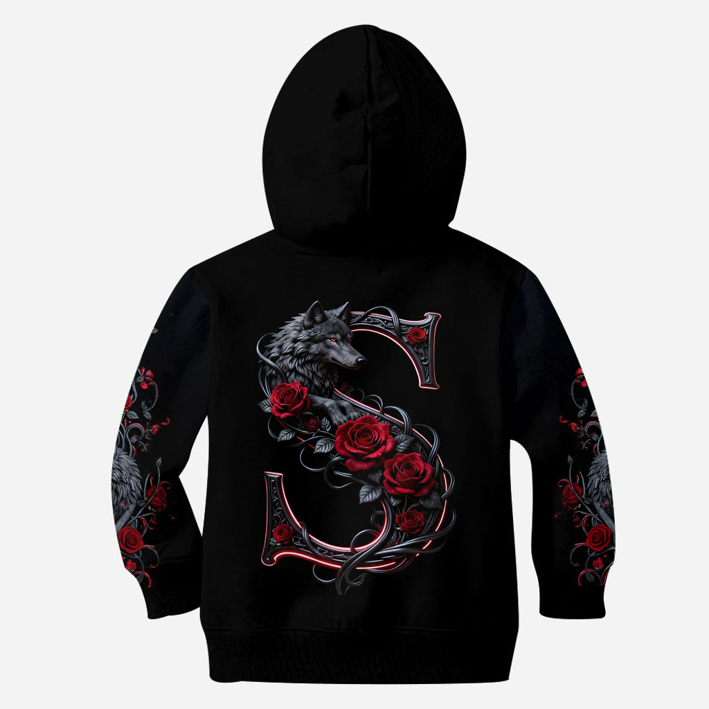 Wolf And Roses, Initial Customize - Personalized Wolf All Over Shirt