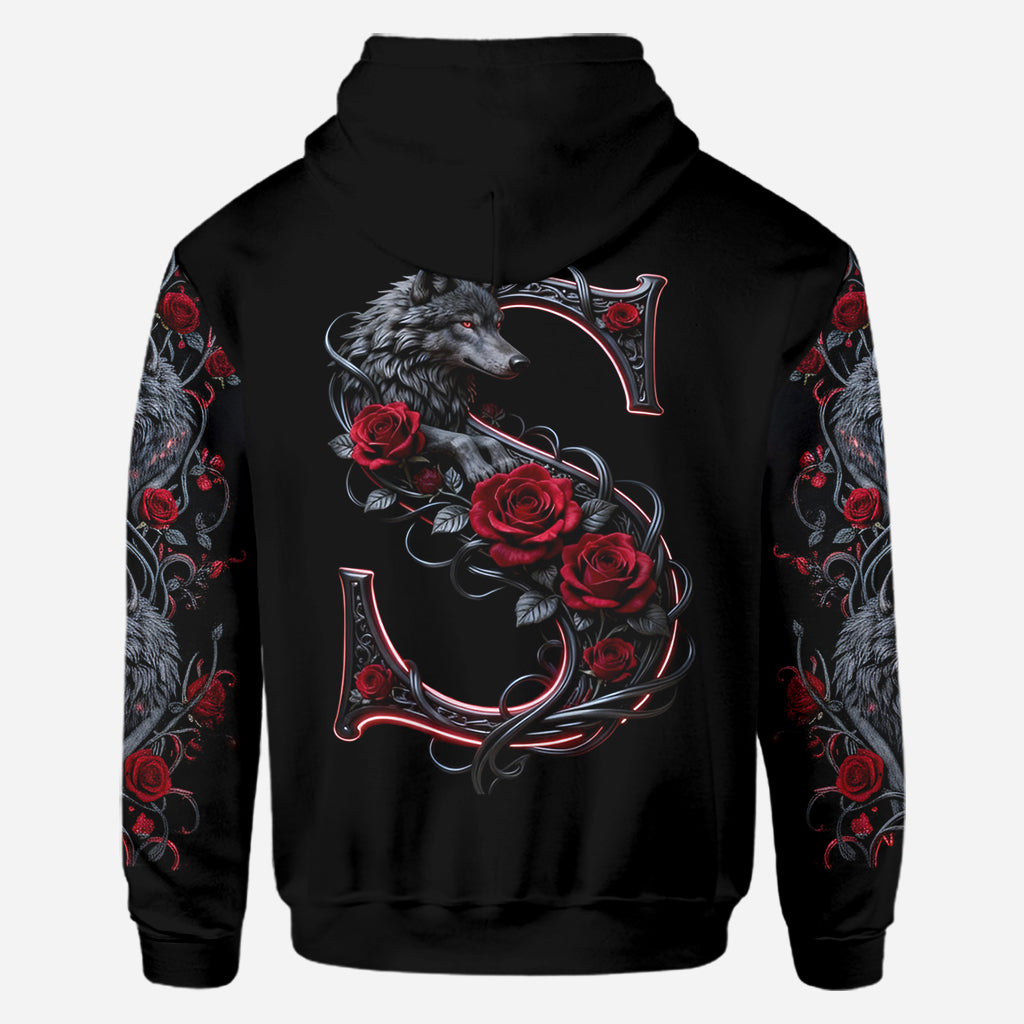 Wolf And Roses, Initial Customize - Personalized Wolf All Over Shirt