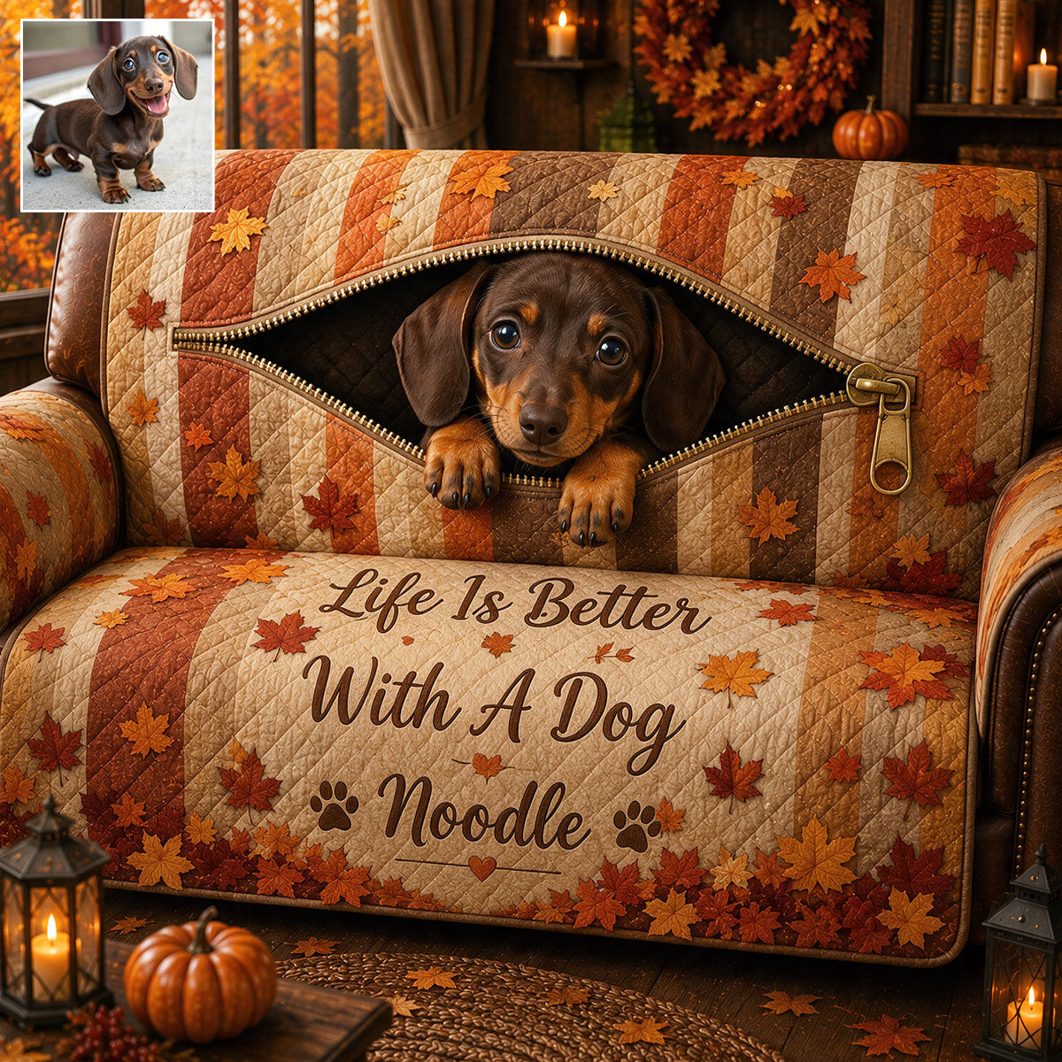 Cute Pet Peeking - Personalized Dog Quilted Sofa/Couch Cover