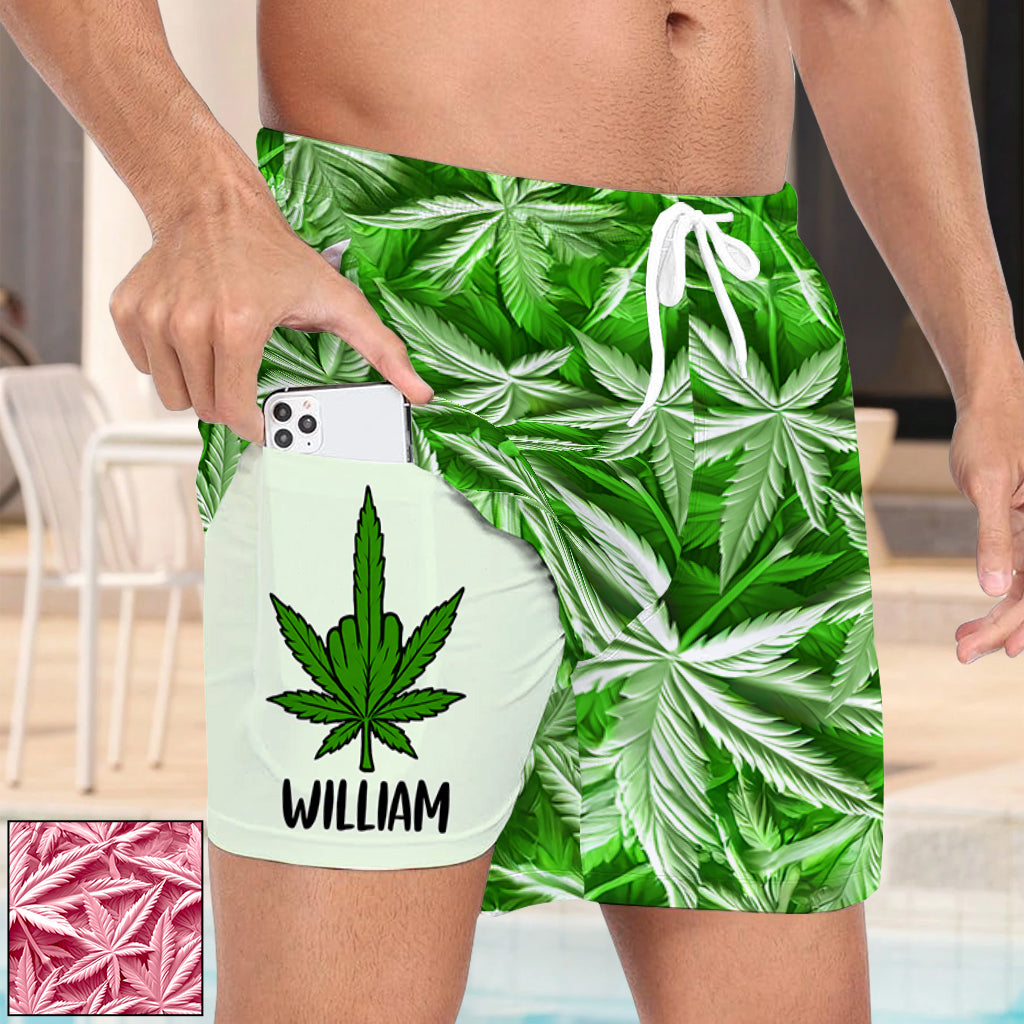 Green Summer - Personalized Weed Men Swim Trunks With Liner