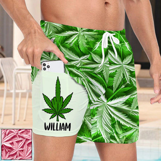 Green Summer - Personalized Weed Men Swim Trunks With Liner