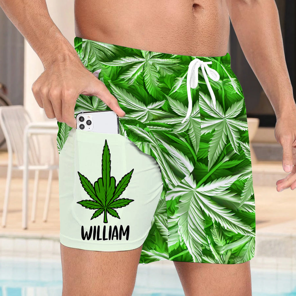 Green Summer - Personalized Weed Men Swim Trunks With Liner