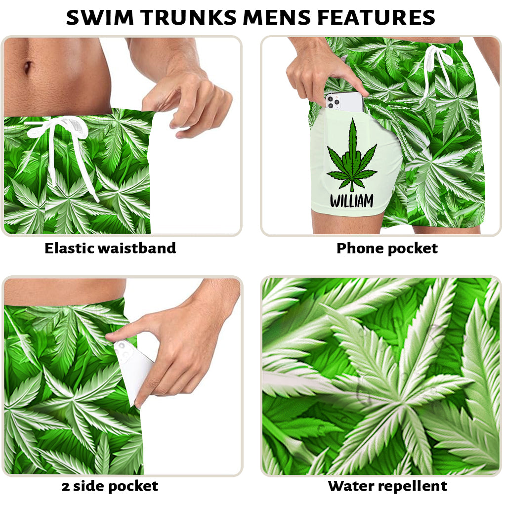 Green Summer - Personalized Weed Men Swim Trunks With Liner