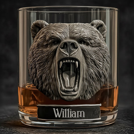 Grizzlies Roar Bear - Personalized Hunting Whiskey Glass